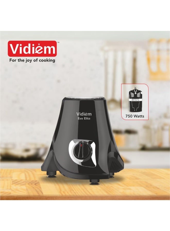 Vidiem Eva Elite Mixer Grinder 710 A, 750W with 4 Jars (1 Juicer + 3 Leakproof Jars) | Self-Locking Jars | ARIA Cool Tec Motor | Dynamically Balanced Blades | 5-Year Motor Warranty | Black - Image 2